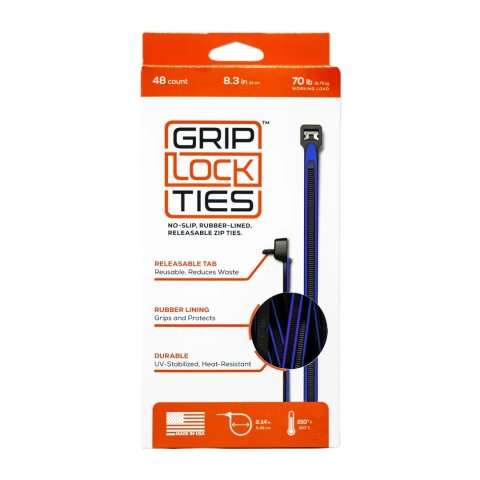 Cable Ties - Zip Ties - 8 in Long - Blue Rubber Lined - Nylon - Black - Reusable - Set of 48