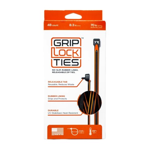 Cable Ties - Zip Ties - 8 in Long - Orange Rubber Lined - Nylon - Black - Reusable - Set of 48
