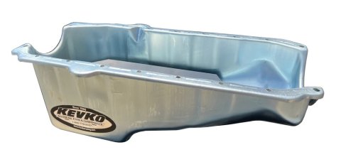 Engine Oil Pan - Rear Sump - 4 qt - 7.5 in Deep - Driver Side Dipstick - Steel - Zinc Plated - 2-Piece Seal - Small Block Chevy - Each