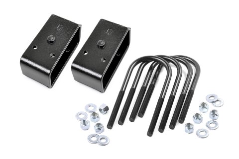 Leaf Spring Block Kit - 2 in Lift - Hardware / U-Bolts Included - Rear - Steel - Black Powder Coat - Ford Fullsize Truck 2005-10 - Kit