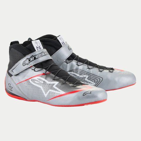 Driving Shoe - Tech-1 Z V3 - Mid-Top - FIA Approved - Leather Outer - Aramid Inner - Silver / Red - Side 12 - Pair