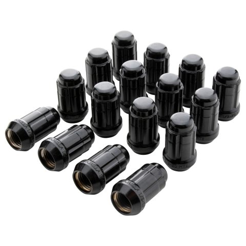 Lug Nut - Acorn - 12 mm x 1.25 Thread - 60 Degree Seat - Closed End - Key - Steel - Black Chrome - Set of 16
