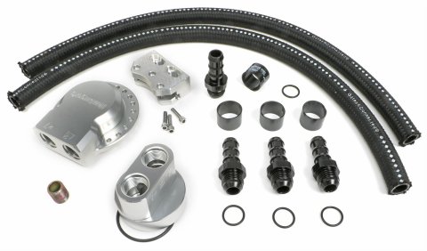 Hamburger's Performance Billet Aluminum Remote Oil Filter Relocation Kits 3377 Kit, Remote, Aluminum, Natural, M22 x 1.5 Thread, 30.00 in. Hose Length, Cadillac, Chevy, Dodge, Ford, GMC, Hummer, Kit