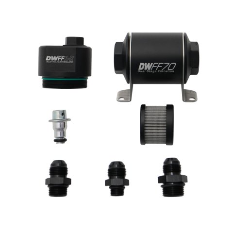DeatschWerks DWFFR-X 70mm Billet Fuel Filter Regulator - 10 Micron with 8AN Fittings