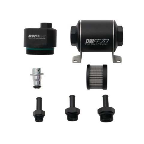 DeatschWerks DWFFR-X 70mm Billet Fuel Filter Regulator - 10 Micron with 3/8in Fittings
