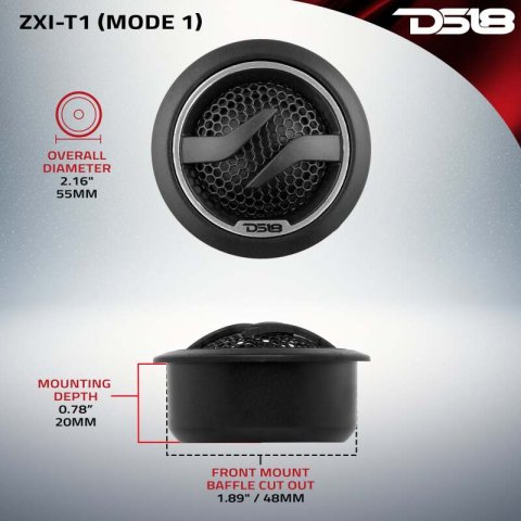 DS18 1.7in Dome Tweeter Neodymium 50 Watts RMS 1in Pei Vc 4 ohm
