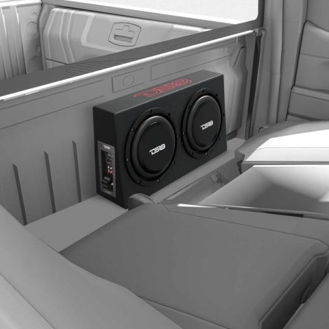 DS18 Dual 10in Shallow Enclosure w/ Subwoofer 350 Watts RMS Sealed Black Carpet Amplified