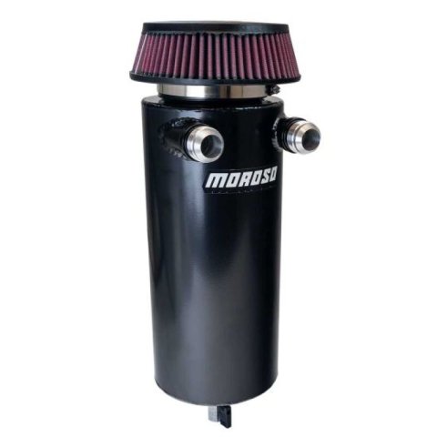 Moroso 6in Diameter Dual -16AN Inlet Aluminum Breather Tank Catch Can - Black