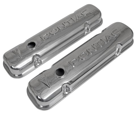 Summit Racing™ Diecast Logo Aluminum Valve Covers SUM-440416 Covers, Stock Height, Cast Aluminum, Pontiac Logo, Polished, Pontiac, V8, Pair