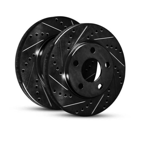 R1 2021-2025 Acura MDX Front Right Drilled & Slotted Black Brake Rotor
