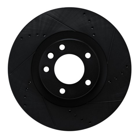 R1 2011-2018 Porsche Cayenne Left Front Drilled & Slotted Black Brake Rotor