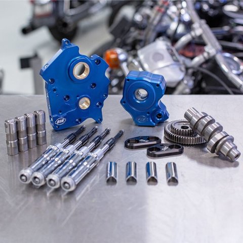 S&S Cycle 2017+ M8 Models Gear Drive 475G Cam Chest Kit w/ Chrm Pushrod Tubes - Oil Cooled Incl. VVT