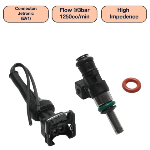 DeatschWerks Universal 1250cc Single Fuel Injector / 34mm Length / 14mm O-Ring Seals