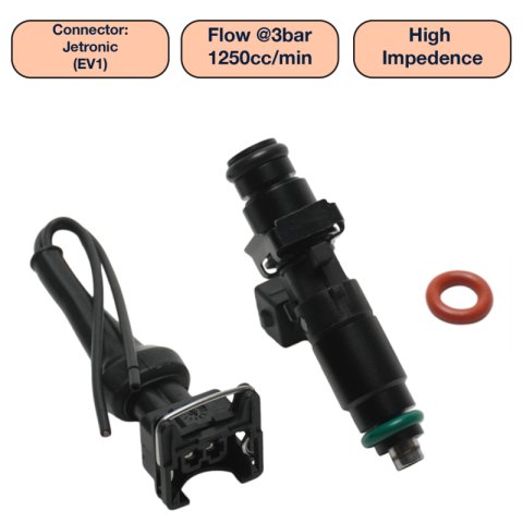 DeatschWerks Universal 1250cc Single Fuel Injector / 60mm Length / 14mm O-Ring Seals