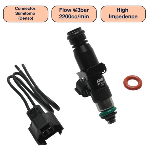 DeatschWerks Universal 2200cc Single Fuel Injector / 60mm Length / 14mm O-Ring Seals