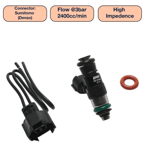 DeatschWerks Universal 2400cc Single Fuel Injector / 34mm Length / 14mm O-Ring Seals