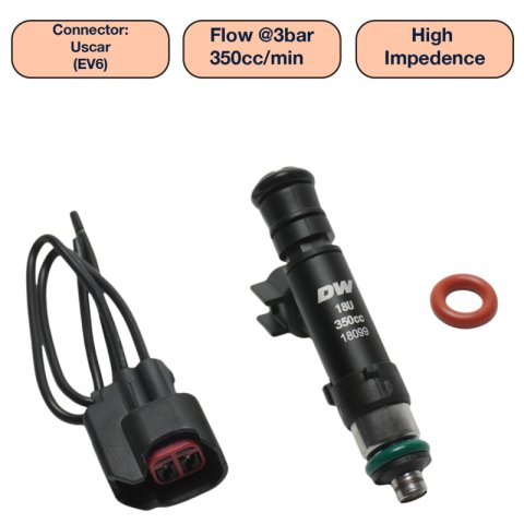 DeatschWerks Universal 350cc Single Fuel Injector / 60mm Length / 14mm O-Ring Seals