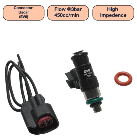 DeatschWerks Universal 450cc Single Fuel Injector / 34mm Length / 14mm O-Ring Seals