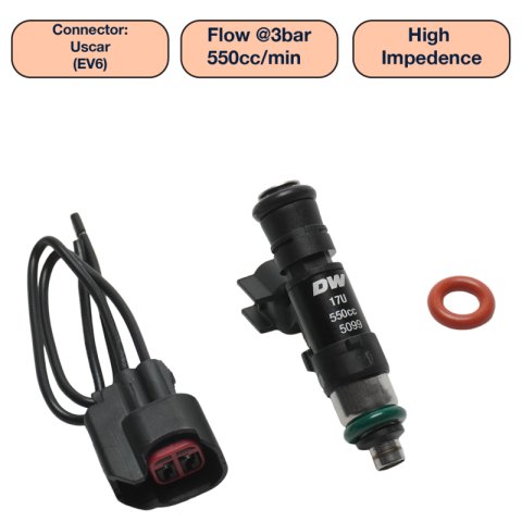 DeatschWerks Universal 550cc Single Fuel Injector / 48mm Length / 14mm O-Ring Seals