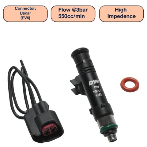 DeatschWerks Universal 550cc Single Fuel Injector / 60mm Length / 14mm O-Ring Seals