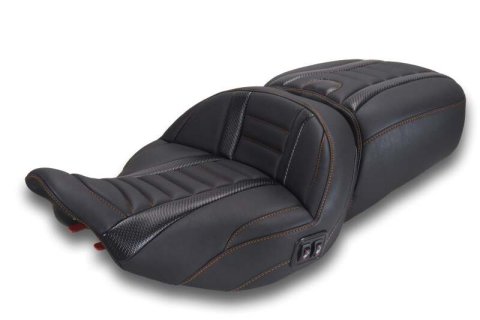 Mustang 23-26 Harley CVO Road Glide, Street Glide, Heated ST Deluxe 1pc 2Up Blk w/M Orange Thread