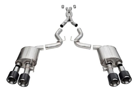 Corsa 20-22 Ford Mustang GT500 3.0in Dual Rear Exit Catback w/ Twin 5.0in Polished Carbon Fiber Tips