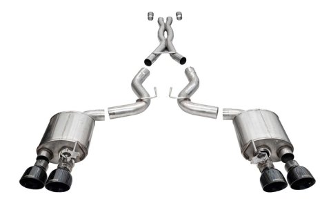 Corsa 20-22 Ford Mustang GT500 3.0in Dual Rear Exit Catback w/ Twin 5.0in Black Slash Cut Pro Tips