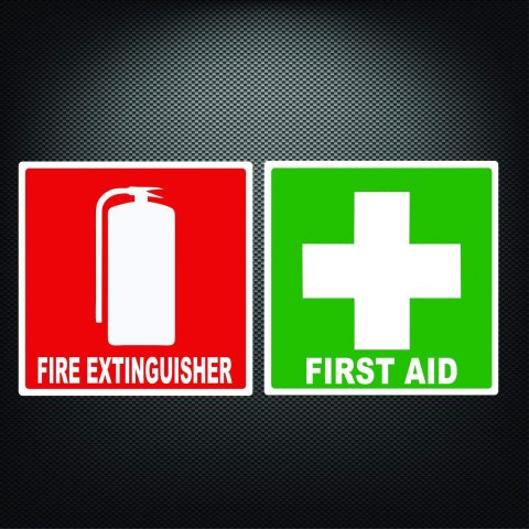 First Aid Kit Fire Extinguisher Sticker