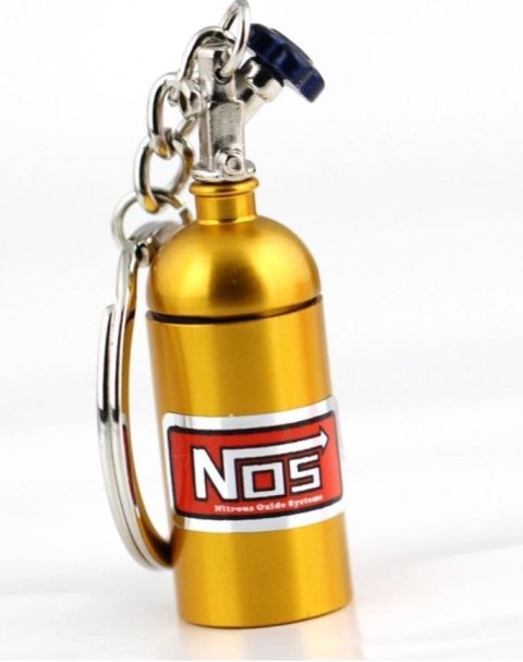 Gold Nos Bottle Turbo Key Chain Nitrous Oxide Bottle Keyring Stash Storage Pill
