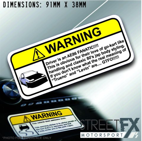 AE86 FANATIC VISOR Warning Sticker Decal