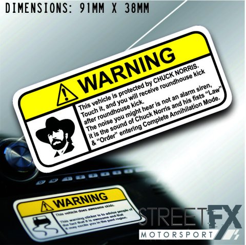 CHUCK NORRIS VISOR Warning Sticker Decal