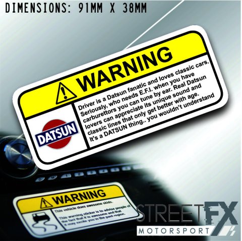 DATSUN VISOR Warning Sticker Decal