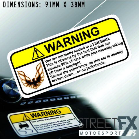 FIREBIRD VISOR Warning Sticker Decal