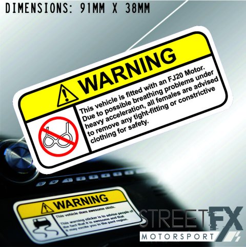 FJ20 VISOR Warning Sticker Decal