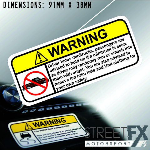 HATE MINITRUCKS VISOR Warning Sticker Decal