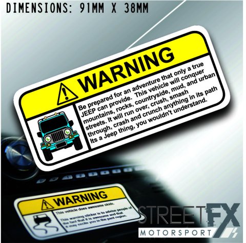 JEEP VISOR Warning Sticker Decal