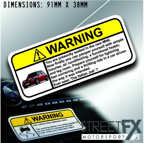 MINI NEW VISOR Warning Sticker Decal