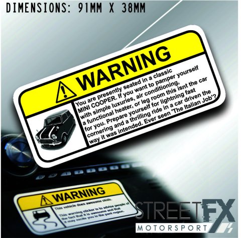 MINI OLD VISOR Warning Sticker Decal