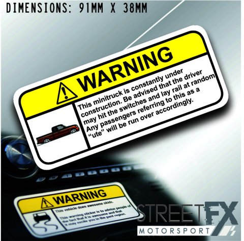 MINITRUCK VISOR Warning Sticker Decal