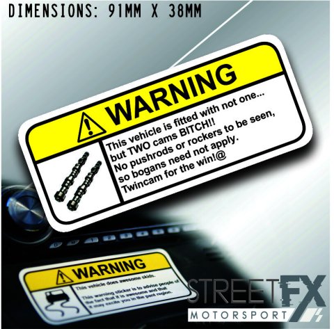 TWIN CAM VISOR Warning Sticker Decal