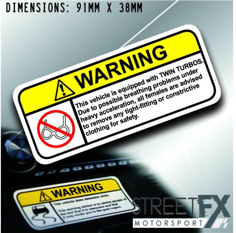 TWIN TURBO VISOR Warning Sticker Decal