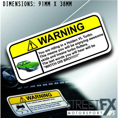 VL TURBO VISOR Warning Sticker Decal