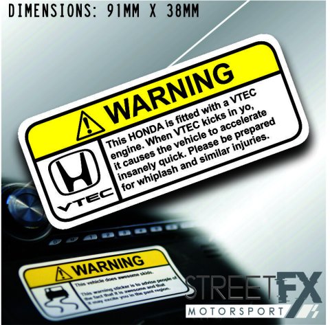 VTEC H VISOR Warning Sticker Decal