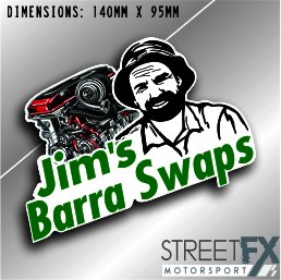 Jims Barra Swaps Sticker Funny Humour Car  Ute  4x4 Pop Culture Aussie Graphic