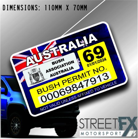 Bush Permit Rego Labal Sticker Decal 4x4 4WD Camping Caravan Trade Aussie