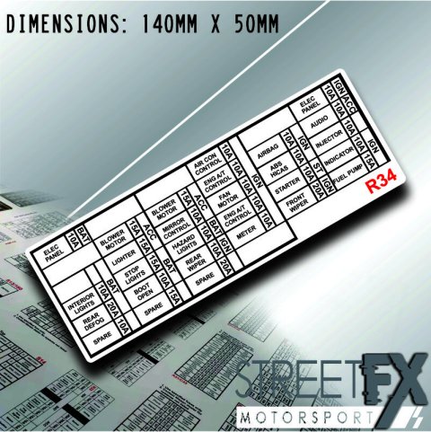 R34 Fusebox Sticker Translation Wiring Fuse English Vinyl For Nissan