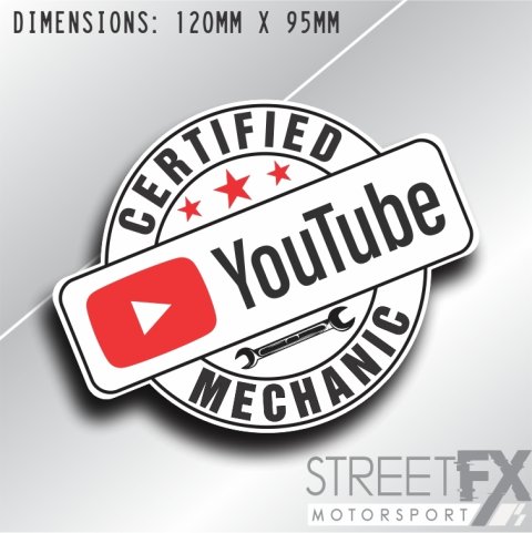 Youtube certified mechanic auto car sticker decal bumper toolbox DIY funny