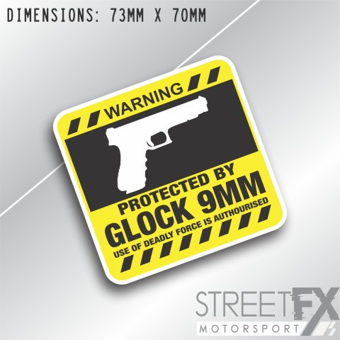 Protected by Glock 9mm Sticker Decal Funny Security humour safety car bumper