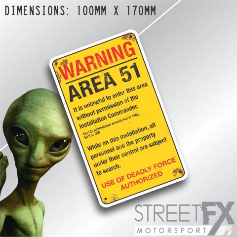 Warning Area 51 Sticker Decal Alien UFO Secure Area Security laptop skateboard