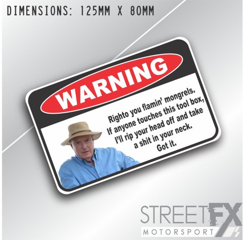 Warning Alf Toolbox Steward Sticker Decal Funny Humour Tools Tradie Car 4x4